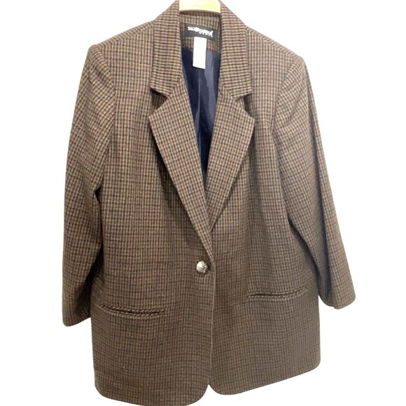Sag Harbor Wool Blend Jacket Size 18W Blue & Burgundy Houndstooth Business Wear - Picture 6 of 6